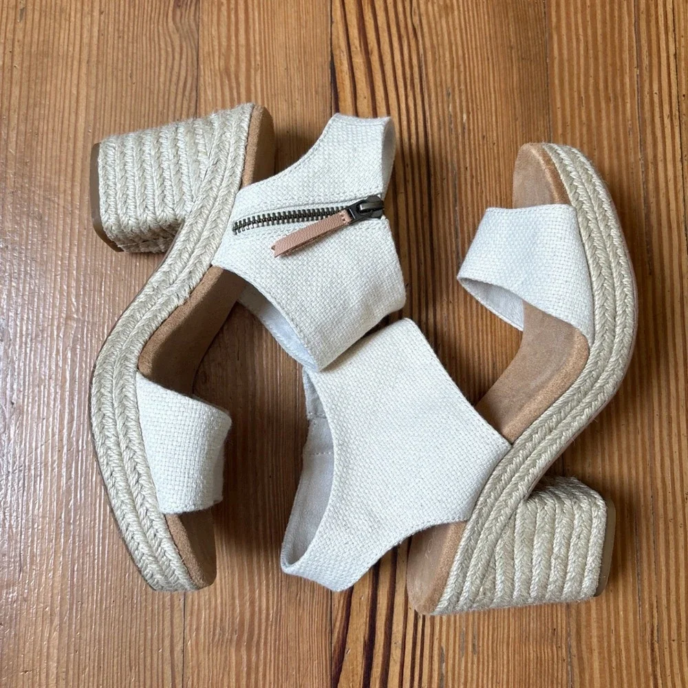 TOMS Majorca Platform Sandal Women Cream Espadrille Block Heel SIZE 8.5‎